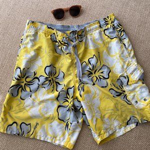 Speedo Men's Swim Trunks Floral Yellow Gray  Medium